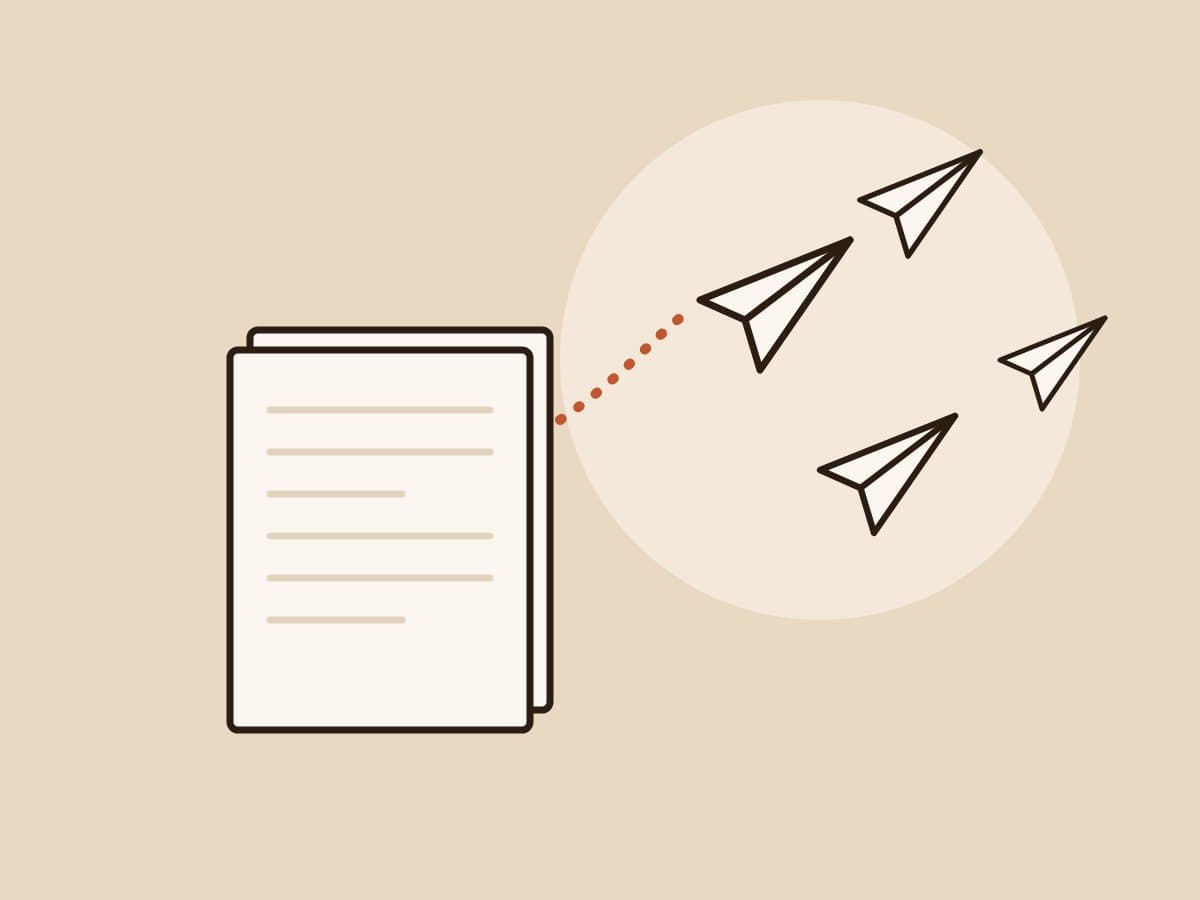 Illustration of paper planes flying out from a stack of applications