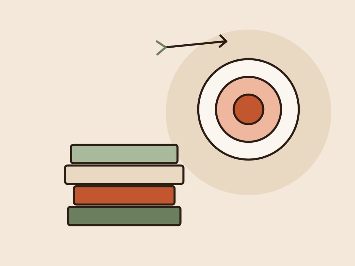 Illustration of a stack of books and an arrow missing the target